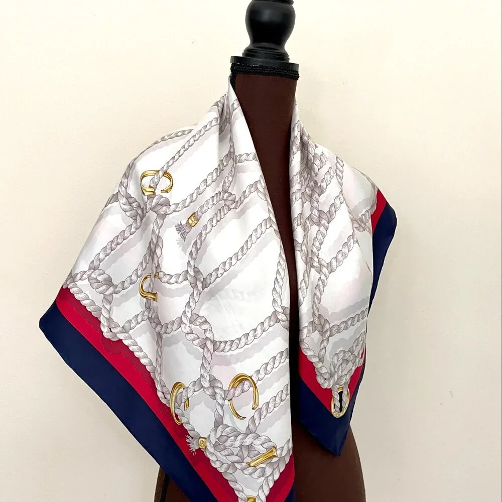 New Gucci Scarf GG Logo Ropes Print Nautical Style Silk Wrap